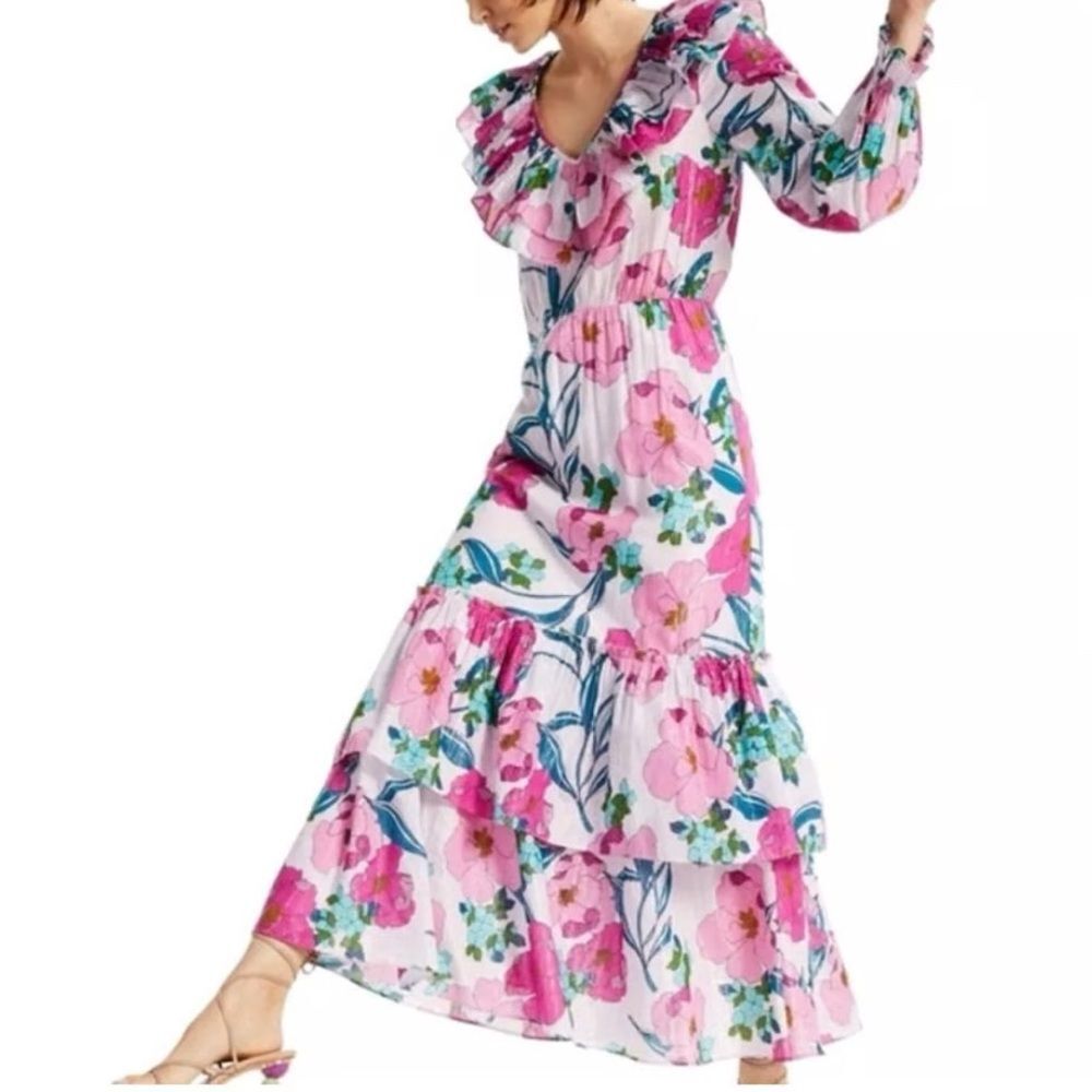 INC International Concepts Ruffle Tiered Pink Maxi Dress Pink Tiered Size Small